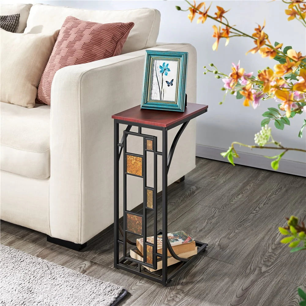 Easyfashion C-shaped Wood End Table, Set of 2, Brown/Black