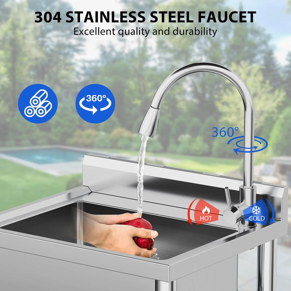 Maritcute 28"x20"x34" Stainless Steel Utility Sink with Hot/Cold Faucet, NSF Certified, for Home and Commercial Use