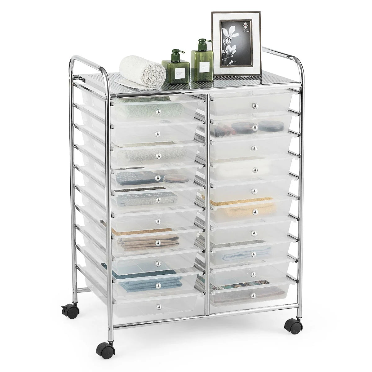 Costway 20 Drawer Rolling Storage Cart Tools Scrapbook Paper Office School Organizer Yellow