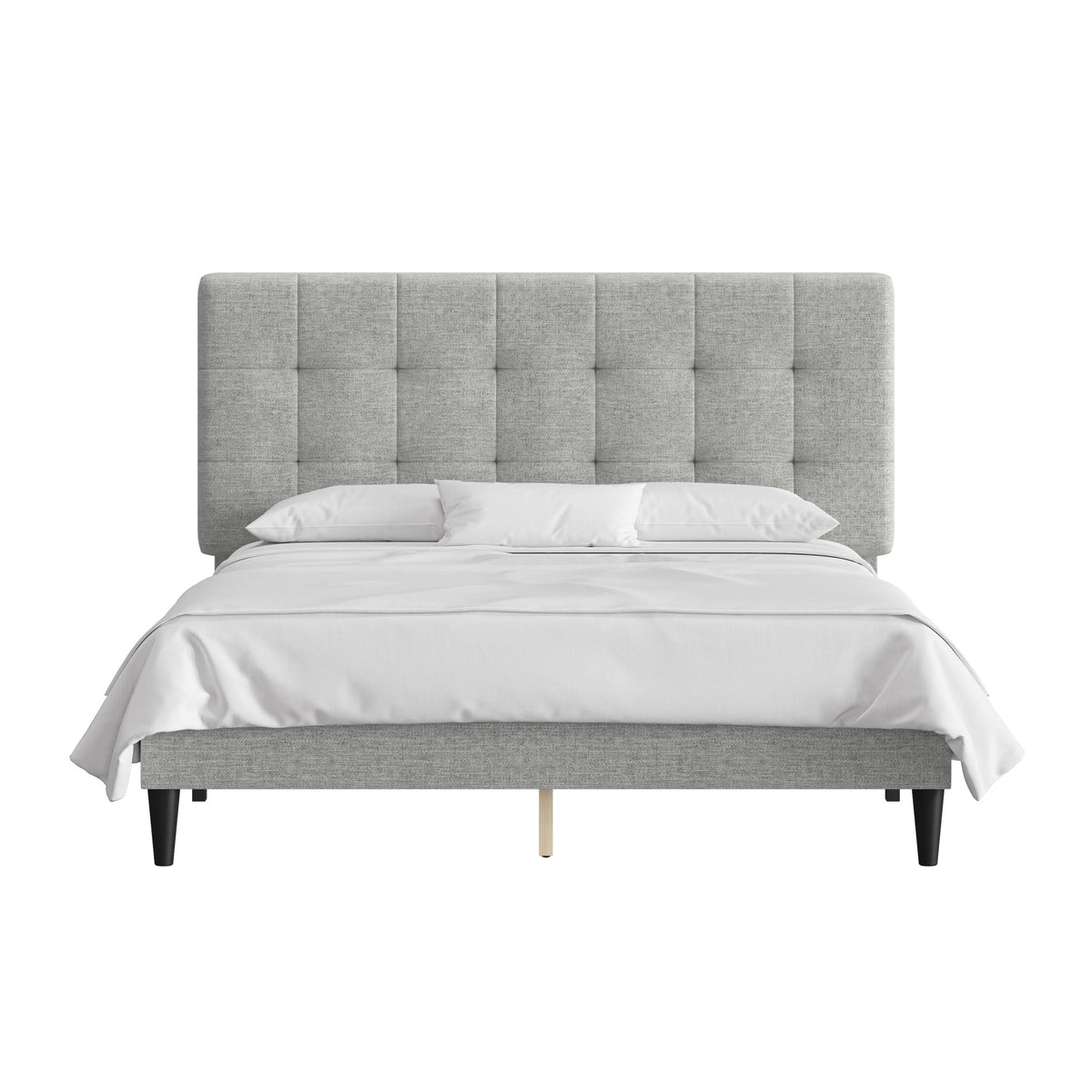 Mainstays Hillside Square Tufted Upholstered Full Platform Bed, Ivory Fabric