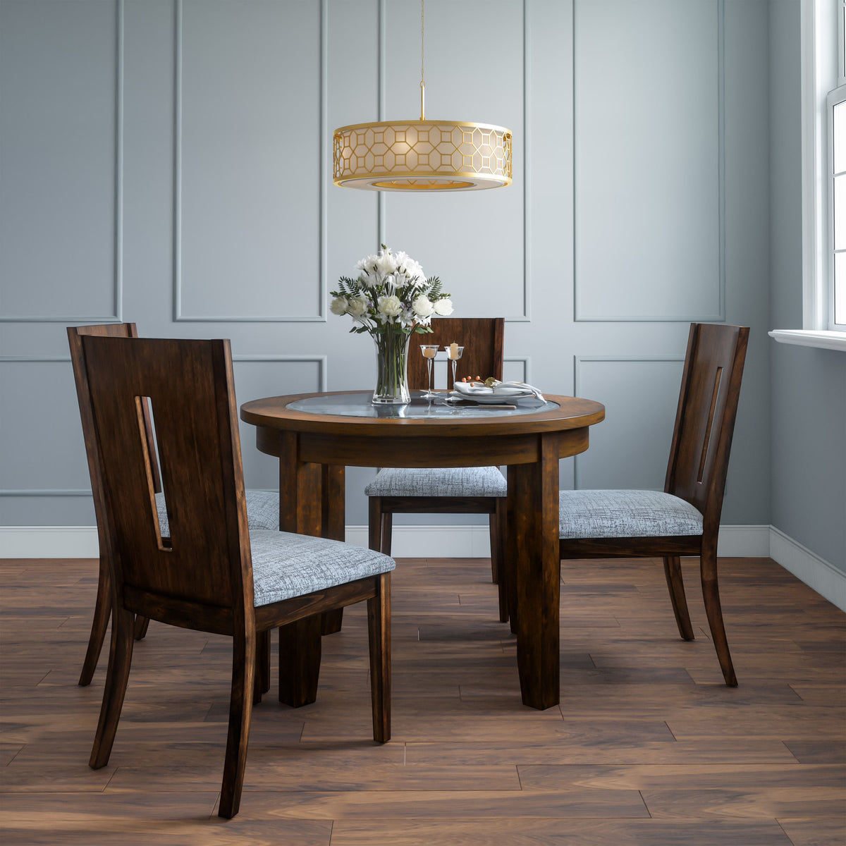Jofran Urban Icon Contemporary 42" Round Five-Piece Dining Set with Upholstered Chairs