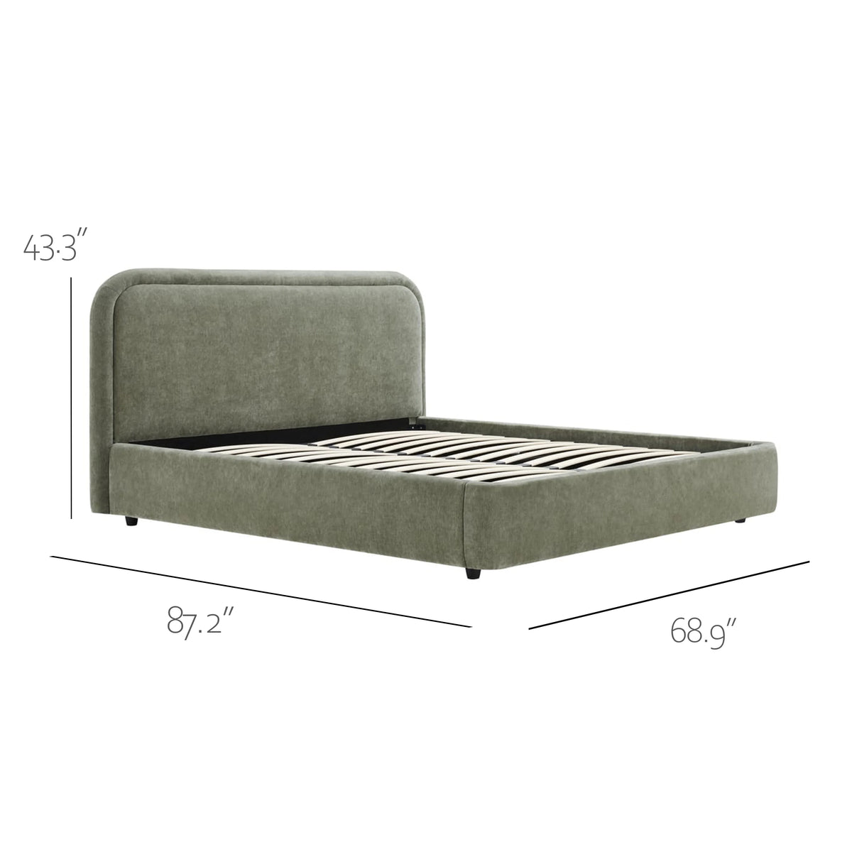 Modern Upholstered Platform Bed with Lift-Up Storage, Headboard, Wood Slats, Noise-Free