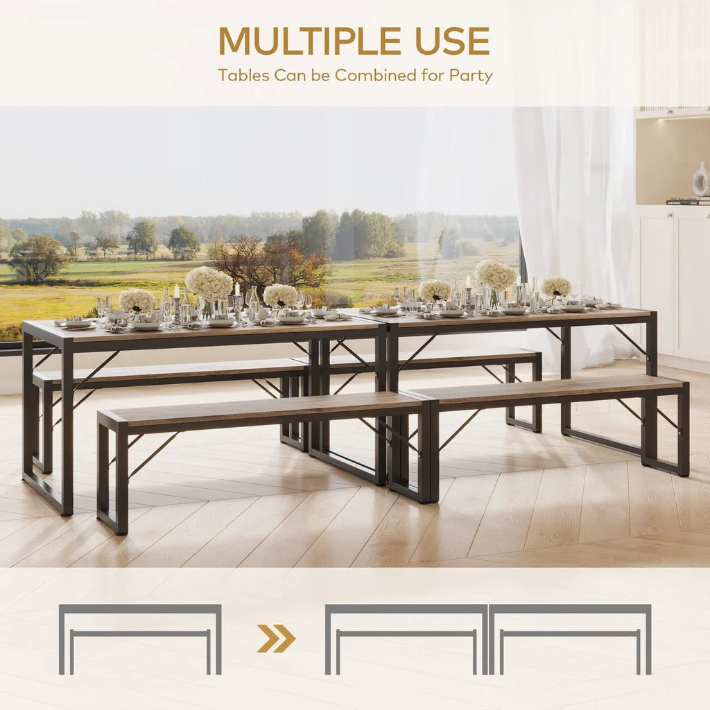 Aiho 45.5" Dining Table Set for 4 with 2 Benches for Kitchen, Dining Room - Gray