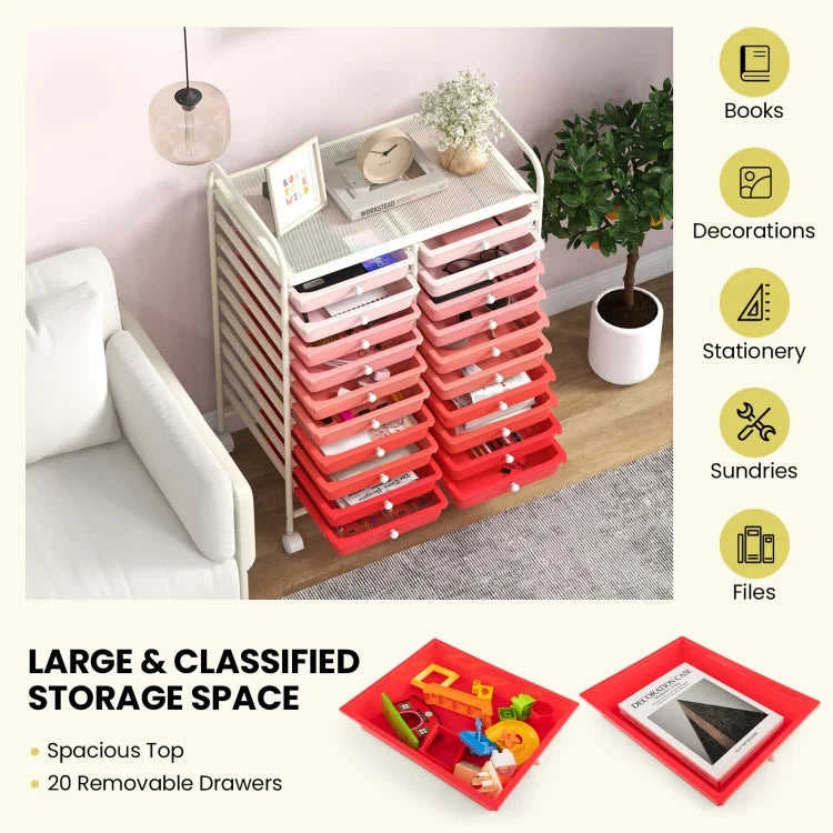 20 Drawers Rolling Storage Cart Studio Organizer
