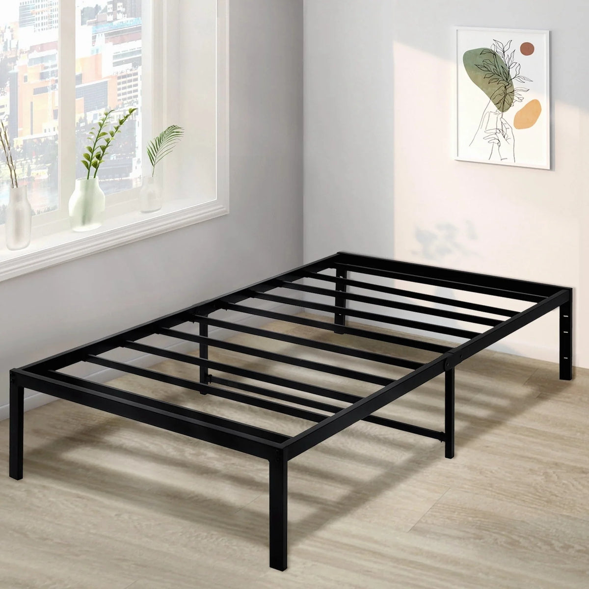 Lusimo 14 inch Twin Bed Frame No Box Spring Needed Heavy Duty Metal Platform Bed Frame Twin Size Anti Slip Support Easy Lock Assembly, Black