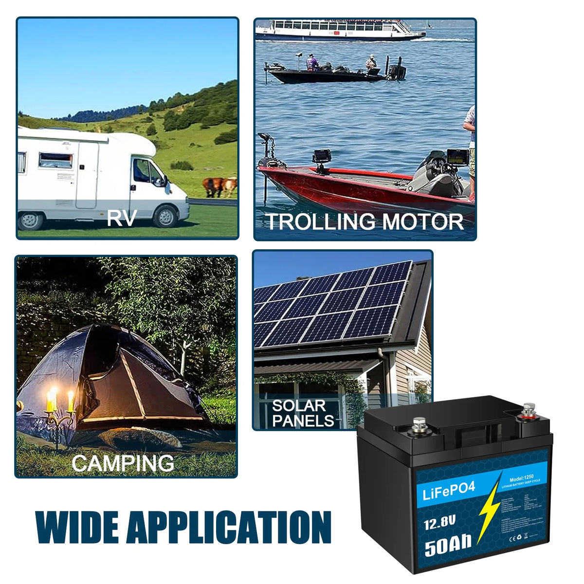 12V 50Ah LiFePO4 Lithium Battery with Smart BMS for RV, Solar, Trolling Motor