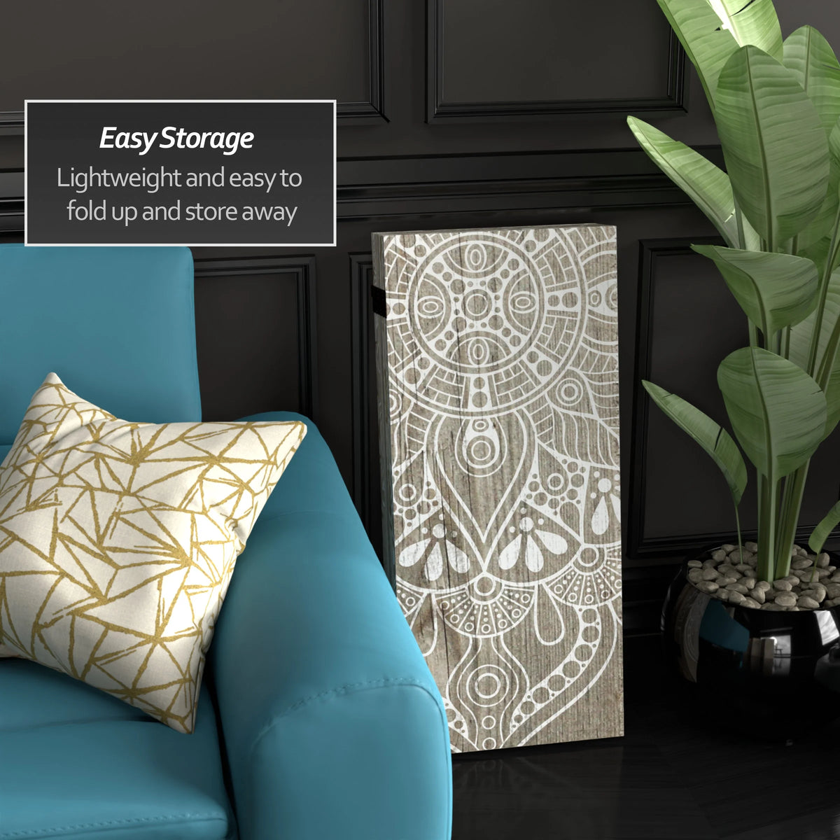 3 ft. Short Double Sided Mandala on Oak Canvas Folding Screen