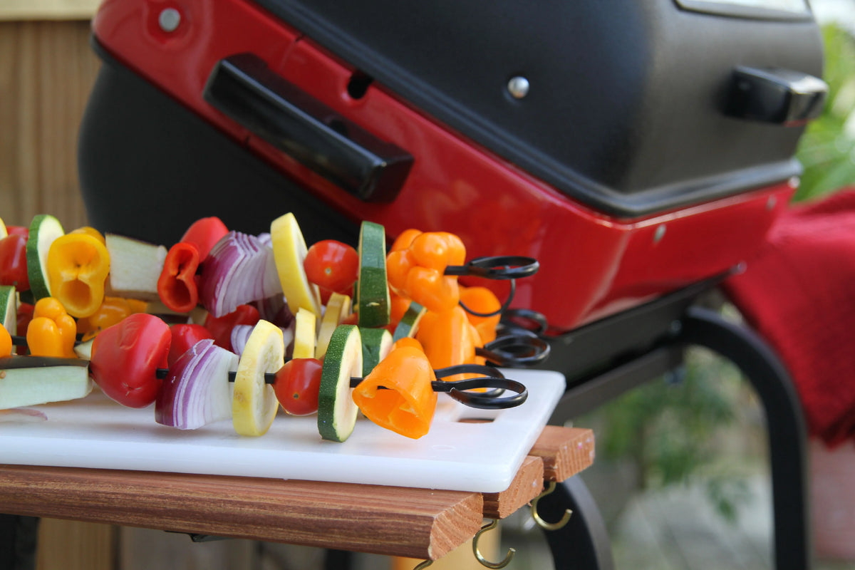 Americana Portable Electric Cart Grill with Two Folding Tables, Red