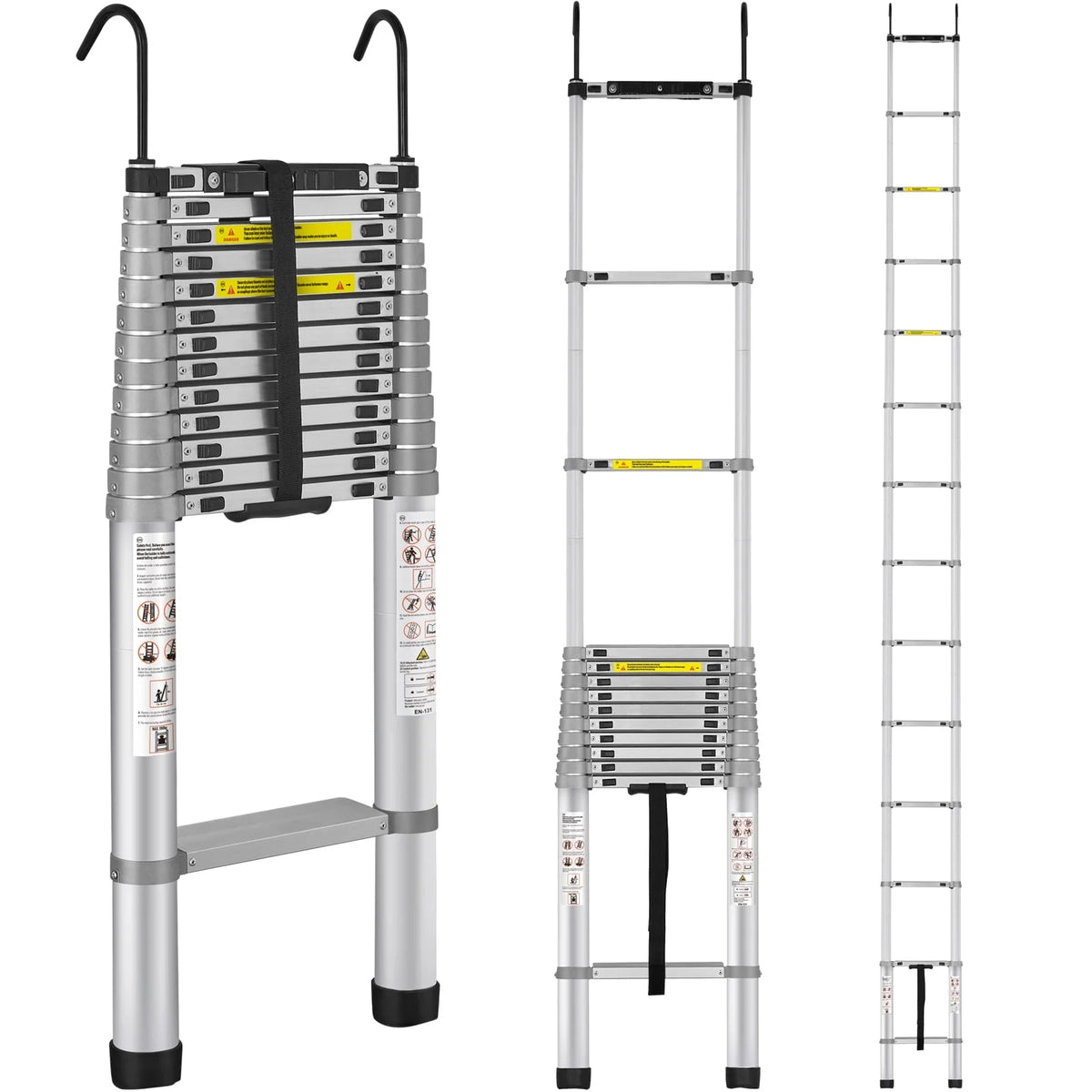 BENTISM 15 FT Telescoping Ladder, 400 lbs Load Capacity Aluminum Telescopic Extension Ladder, Multi-purpose Collapsible Ladder for RV, Home or Outdoor Work
