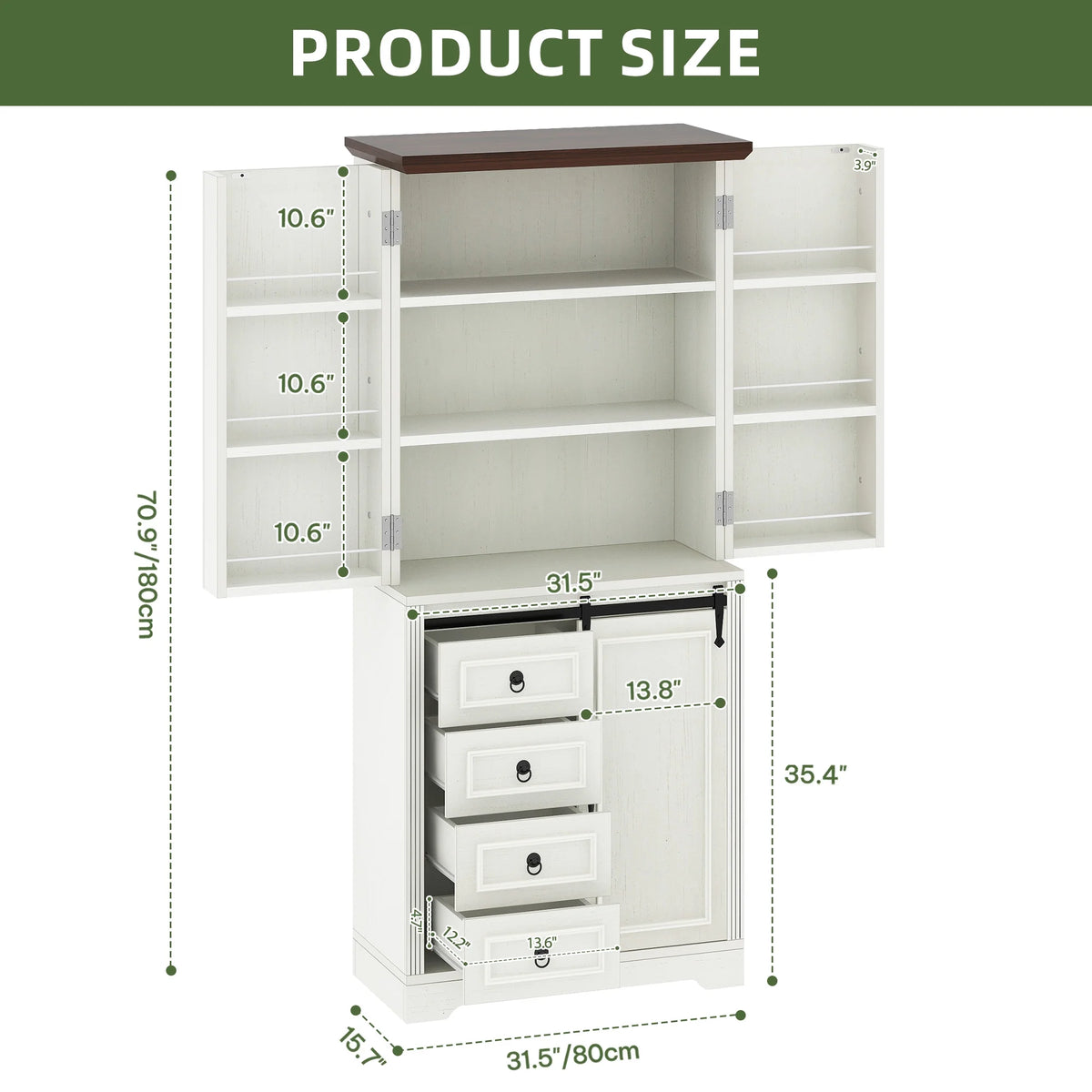 Uforic Pantry Storage Cabinet with Doors & Drawers, Kitchen Cabinet with Shelves, White