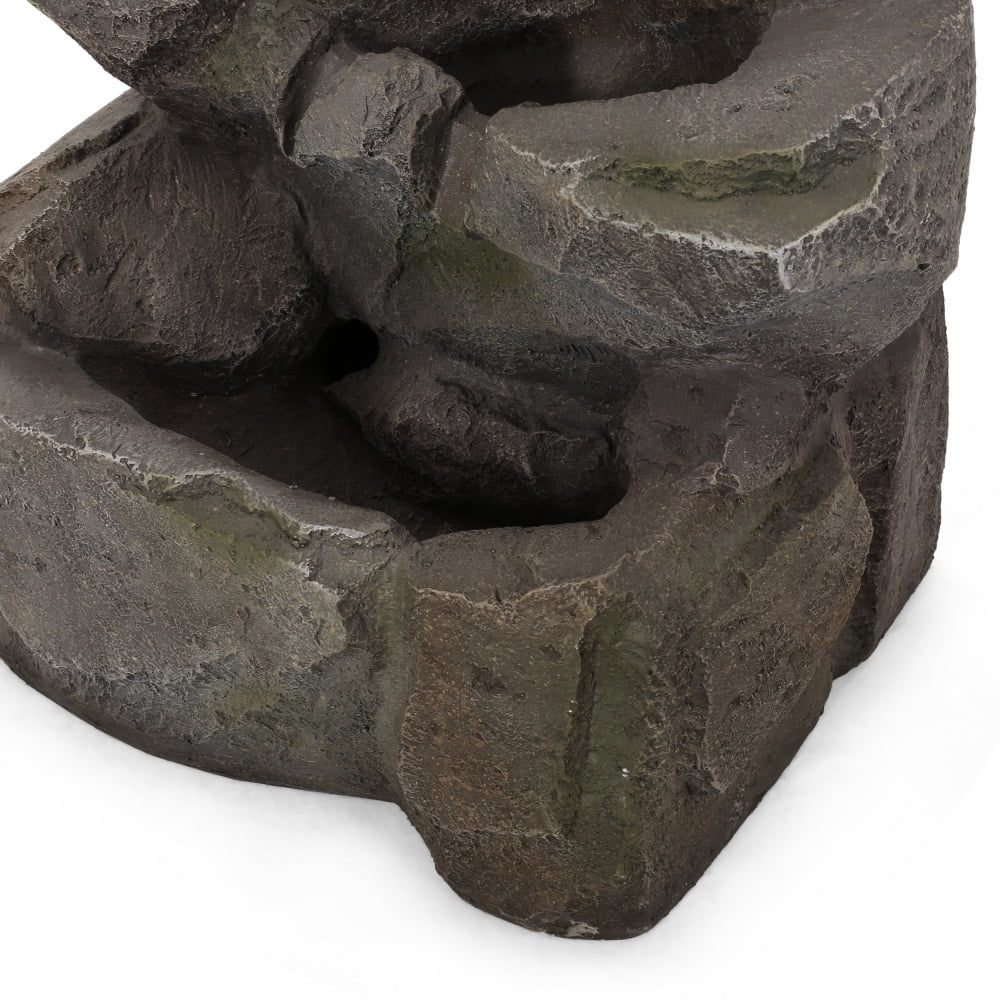 Holaki 23.5" H Outdoor Fountain,4-Tire Waterfall Flow Floor Fountain with LED Light for Patio,Gadern,Backyard,Art Home Decoration,Light Brown