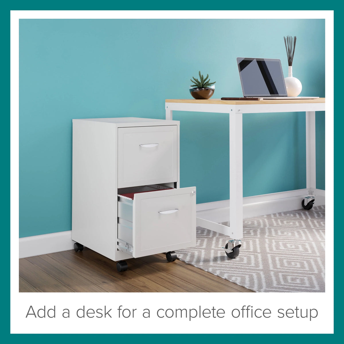 Space Solutions 18" Deep 2 Drawer Mobile Letter Width Vertical File Cabinet, White