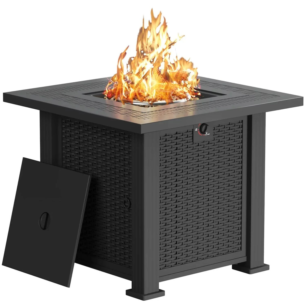 Devoko 6 Pieces Fire Pit Seating, Outdoor Sectional Rattan Sofa Set with 40000 BTU Propane Fire Pit Table