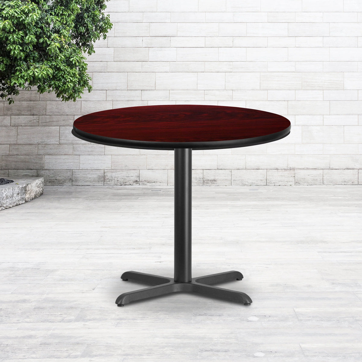 Emma + Oliver 36"RD Mahogany Laminate Table Top with 30"x30" Base