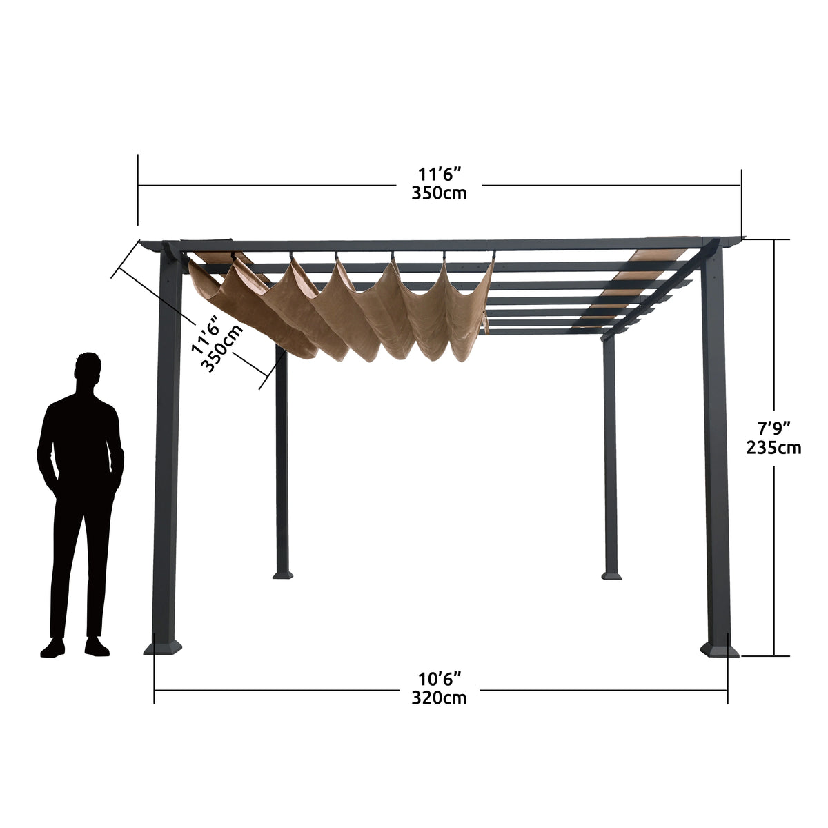 Paragon Outdoor 11'x11' Florence Aluminum Pergola in Grey with Adjustable Gray Canopy