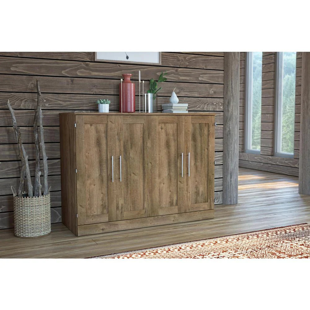 Pur by Bestar Full Cabinet Bed with Mattress in Rustic Brown