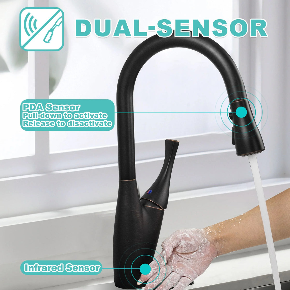 Dual-sensor Pull Down Touchless Kitchen Faucet
