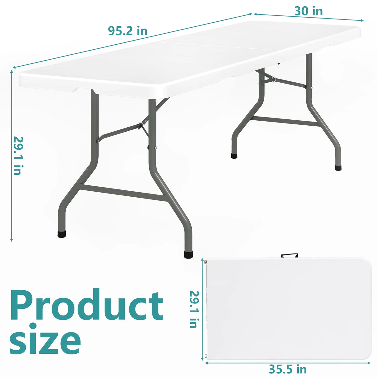 Harigal 8ft Folding Table Portable Fold-in-Half Design with Handle, Large Folding Table for Indoor Outdoor Events, Black