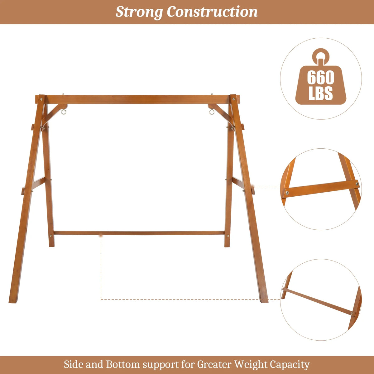 Zimtown Porch Swing Frame Swing Stand A-Frame 600lbs Wooden Carbonized 4FT