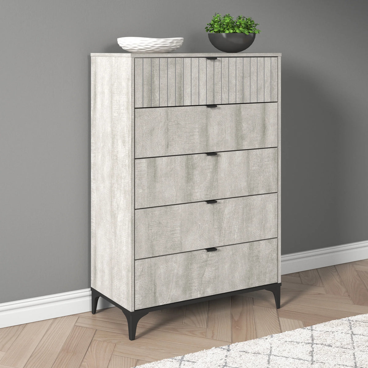Galano Zaffy 5 Drawer Dressers for bedroom , Dusty Grey Oak
