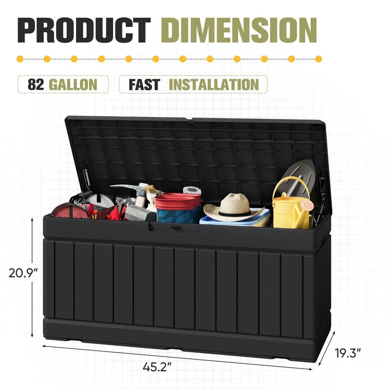 Homall 82 Gallon Outdoor Storage in Resin Deck Box 45.66in Width Lockable Deck Box, Black