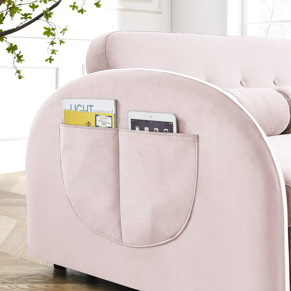 Modern Pull Out Sleeper Sofa Bed, Velvet Convertible Couch Loveseat with Adjsutable Backrest Side Pockets for Living Room Bedroom Apartment Office