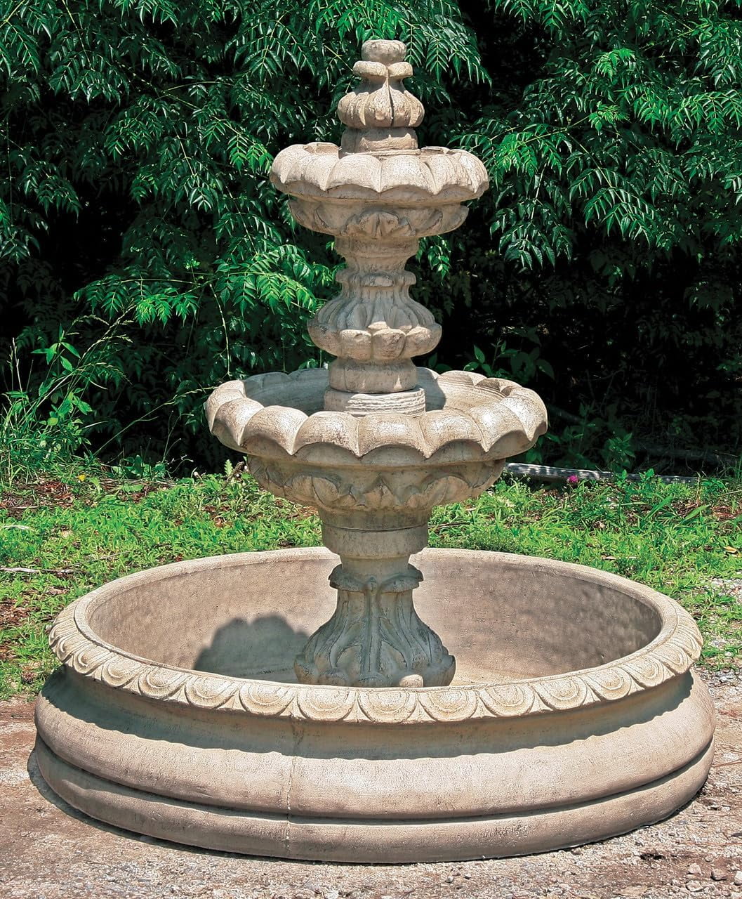 Solid Rock Stoneworks 2 Tier Ribbed Basin Fountain - 52" Tall - Desert Sand Brown
