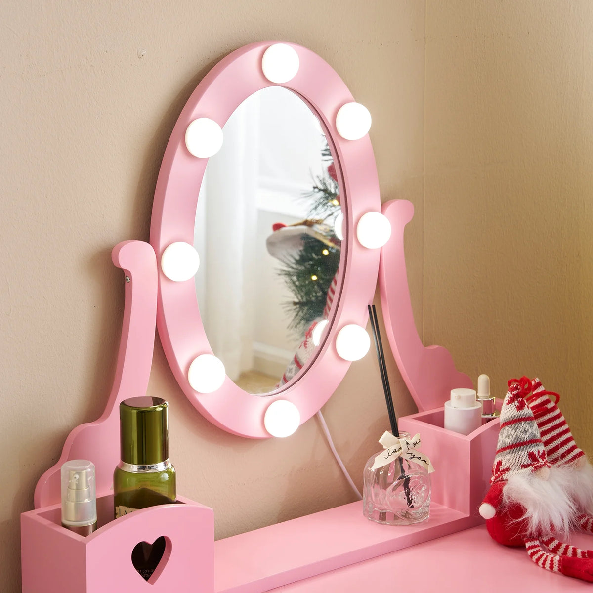 Zimtown Kids' Vanity Set with 3-Color LED Lighted Mirror Makeup Table with Matching Stool, Purple