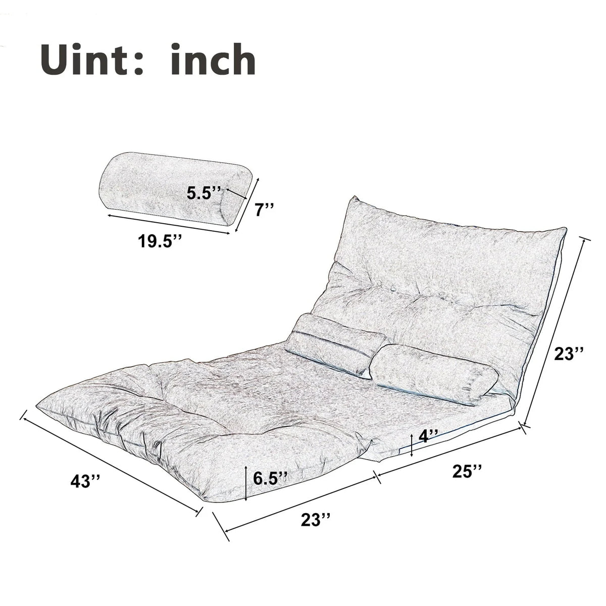 Folding Floor Sofa Bed with 5-Position Adjustable Recliner Lazy Sofa Video Gaming Sofa,Lounge Sofa with Two Pillows, Black