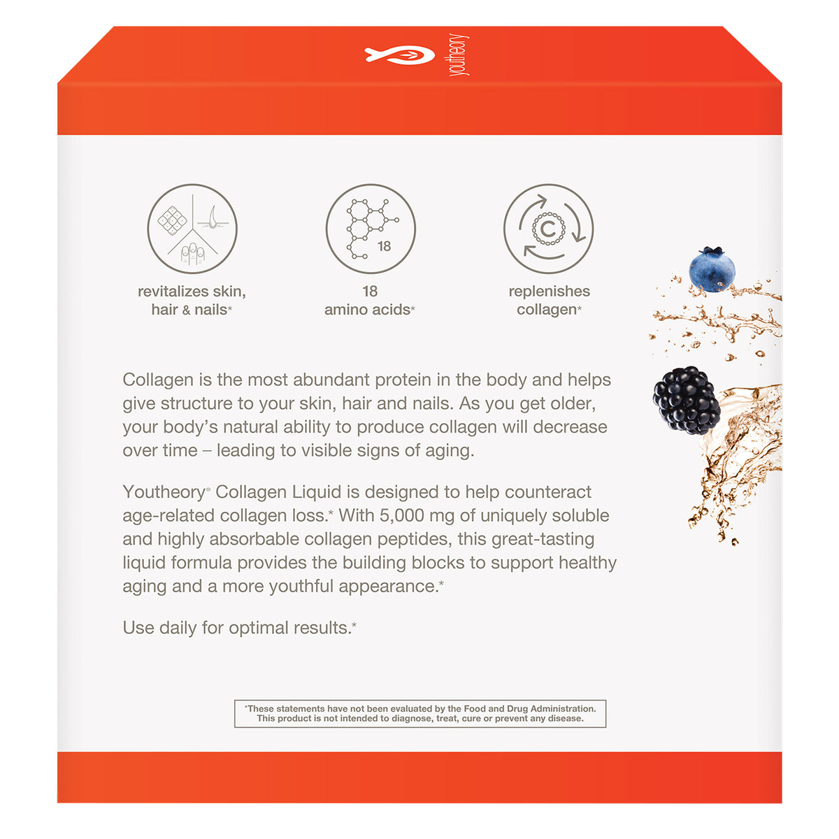 youtheory Collagen Liquid,  Berry Flavor, 30 Packets