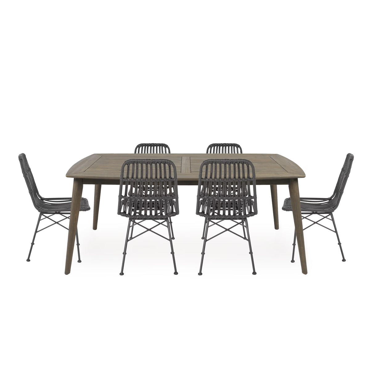 Zachariah Outdoor 6 Seater Wicker Dining Set, Teak, Light Brown