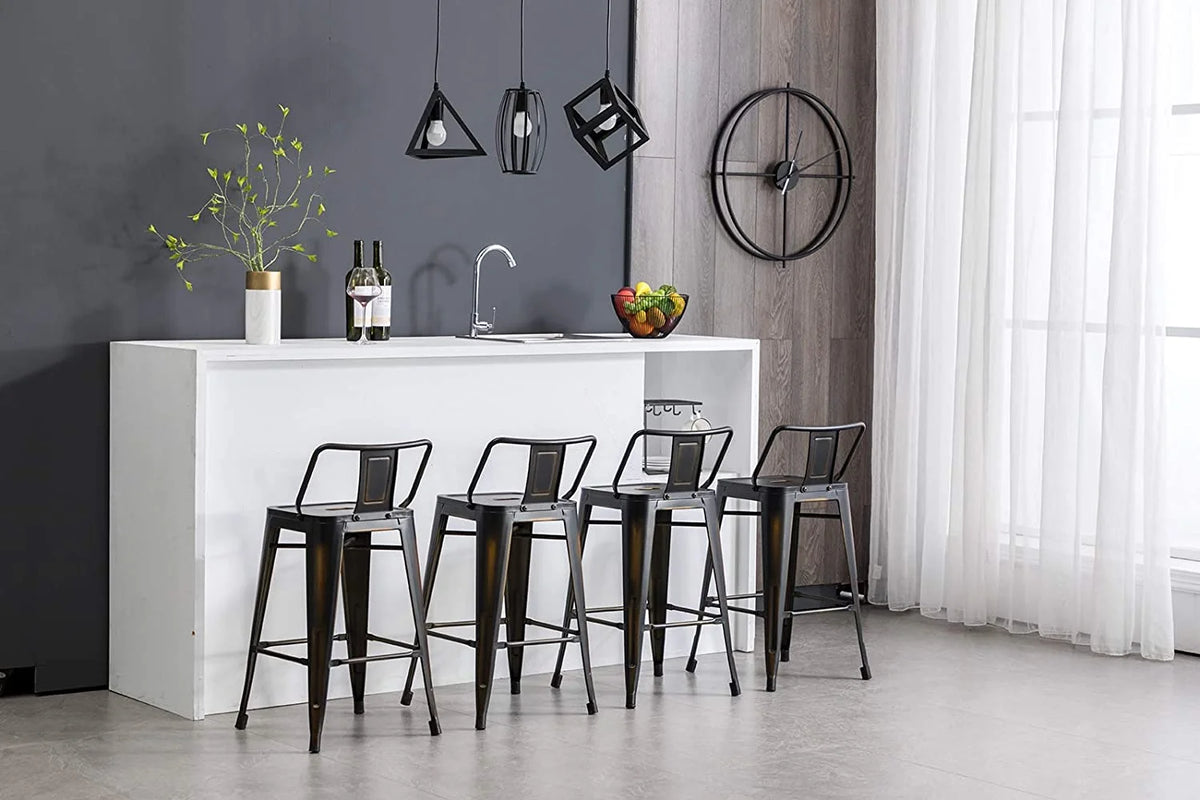 Andeworld 30" Low Back Distressed White Bar Stools Metal Barstools Counter Height Stools [Set of 4]