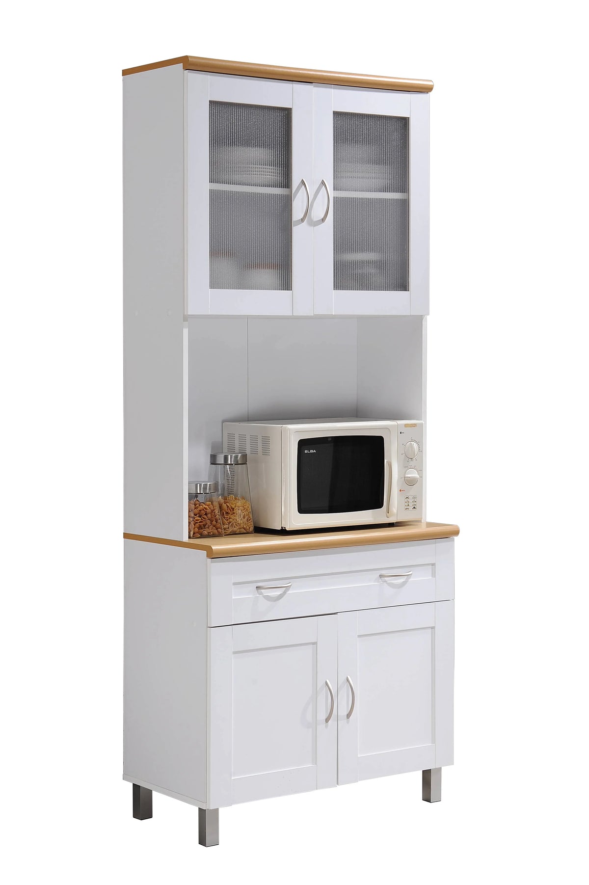Hodedah Tall Free Standing Kitchen Cabinet, White