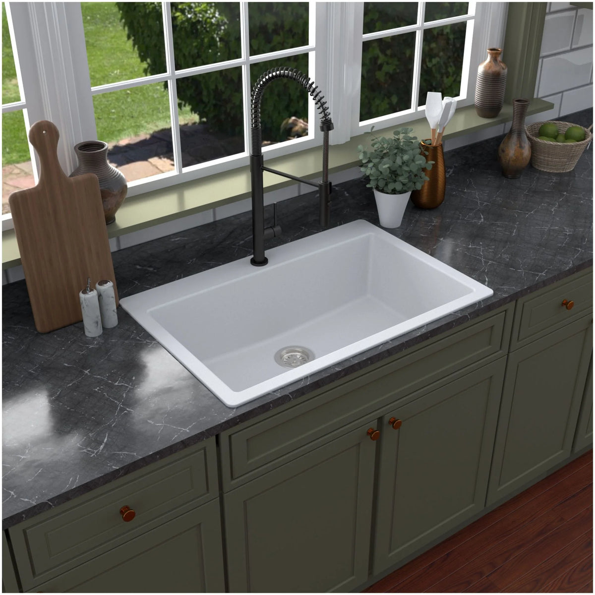 Karran Usa Qt-812 Quartz Qt 33" Drop In Single Basin Quartz Composite Kitchen Sink - White