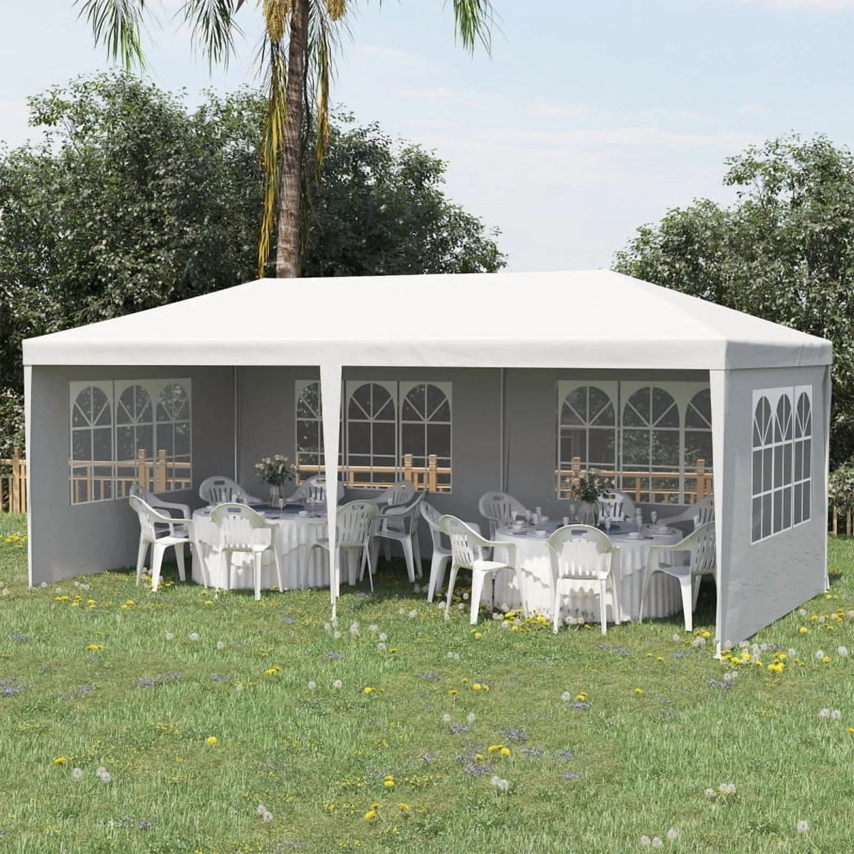 Outsunny 10' x 20' Large Party Tent, Events Shelter Canopy Gazebo with 4 Removable Side Walls, Shade Shelter for Weddings, White On-Site