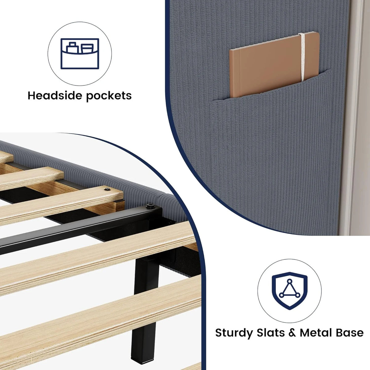 Full Size Bed Frame with Wingback Headboard,Luxurious Velvet Upholstered Platform Bed Frame with Wooden Slat Support,No Box Spring Required,Easy Assembly,Dark Gray