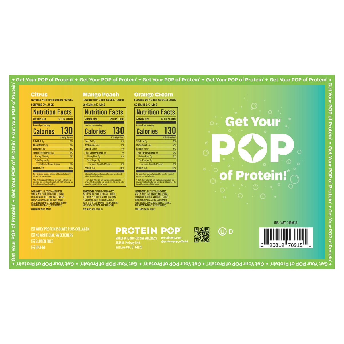Protein Pop 30g Clear RTD Variety Pack, 15-count