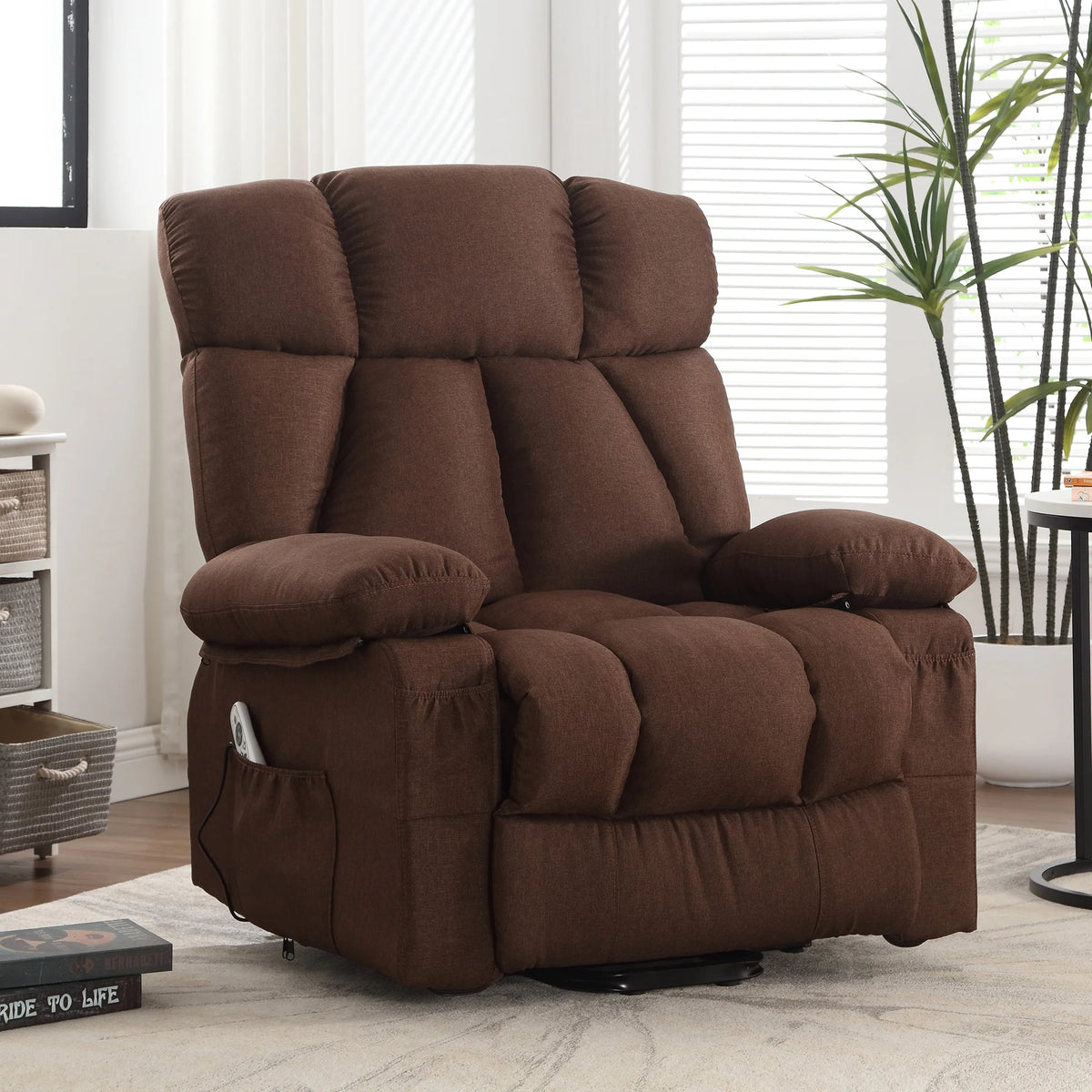 JONPONY Power Lift Recliner Chair Recliners for Elderly with Heat and Massage Recliner Chair for Living Room with Infinite Position and Side Pocket,USB Charge Port,Brown