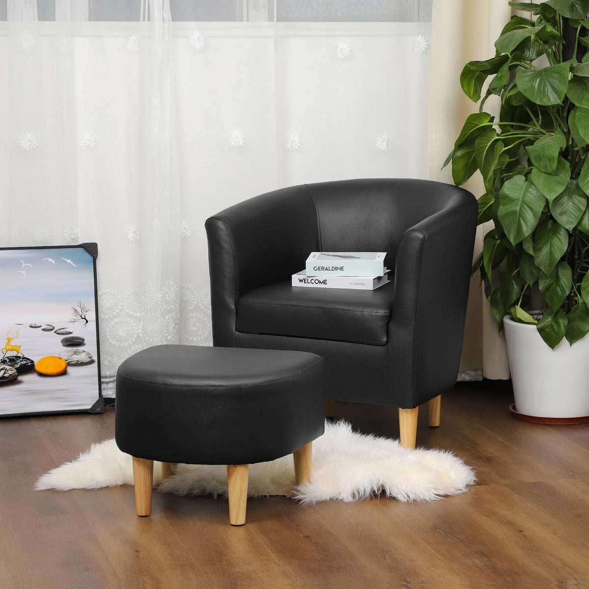 Dazone Swivel Armchair & Ottoman Set, Modern Accent Upholstered Single Sofa Chair With Footstool, 360°Rotating Armchair and Footrest Set, Club Tub Chair for Living Room Bedroom Reading Room,Gray