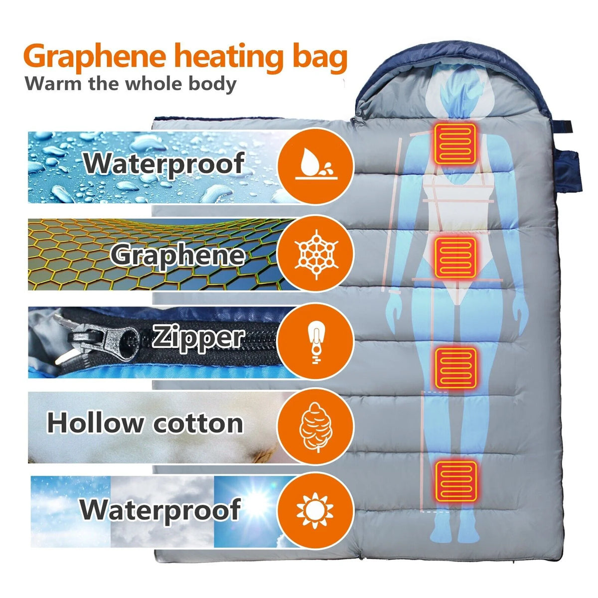 Heated Sleeping Bag Waterproof Lightweight Sleeping Bag for Camping Backpacking
