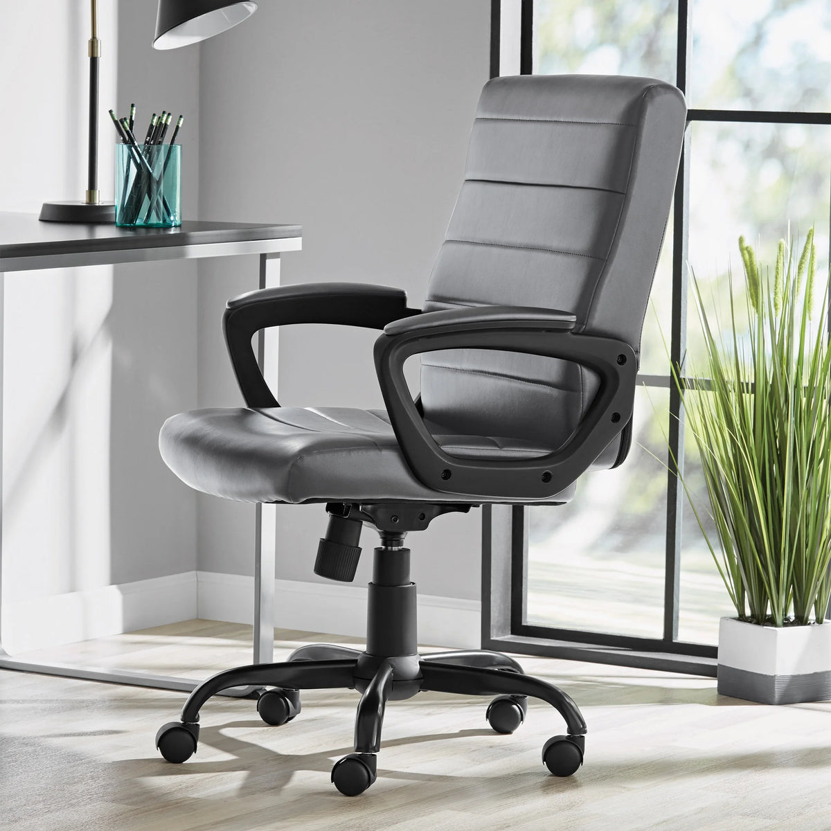 Mainstays Bonded Leather Mid-Back Manager's Office Chair, Gray, Adult