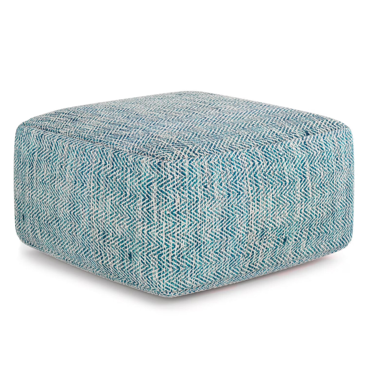 Simpli Home Nate 20 inch Wide Boho Square Pouf in Patterned Teal M��lange Cotton