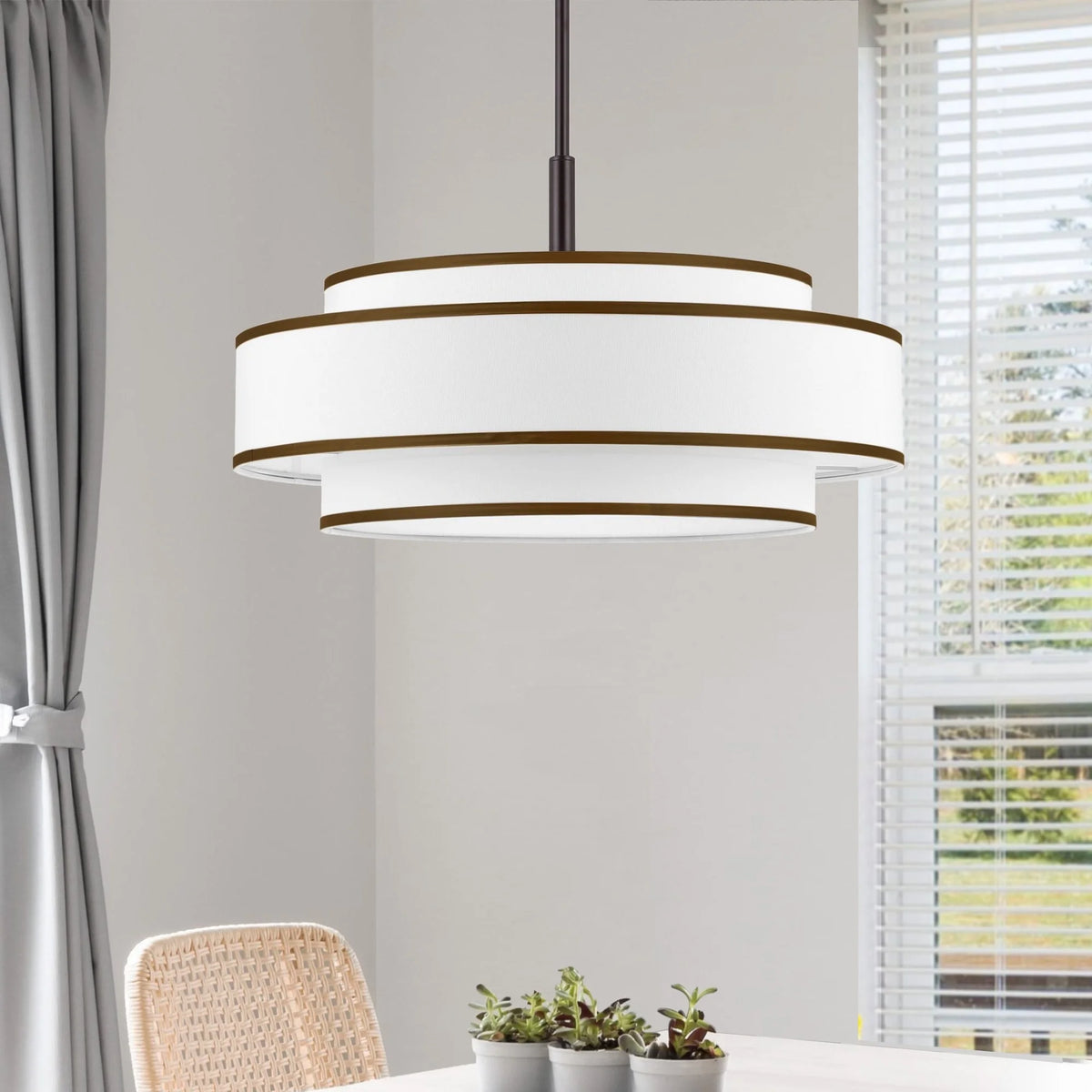 GetLedel 5-Light Double Shaded Dimmable Drum Chandelier Black