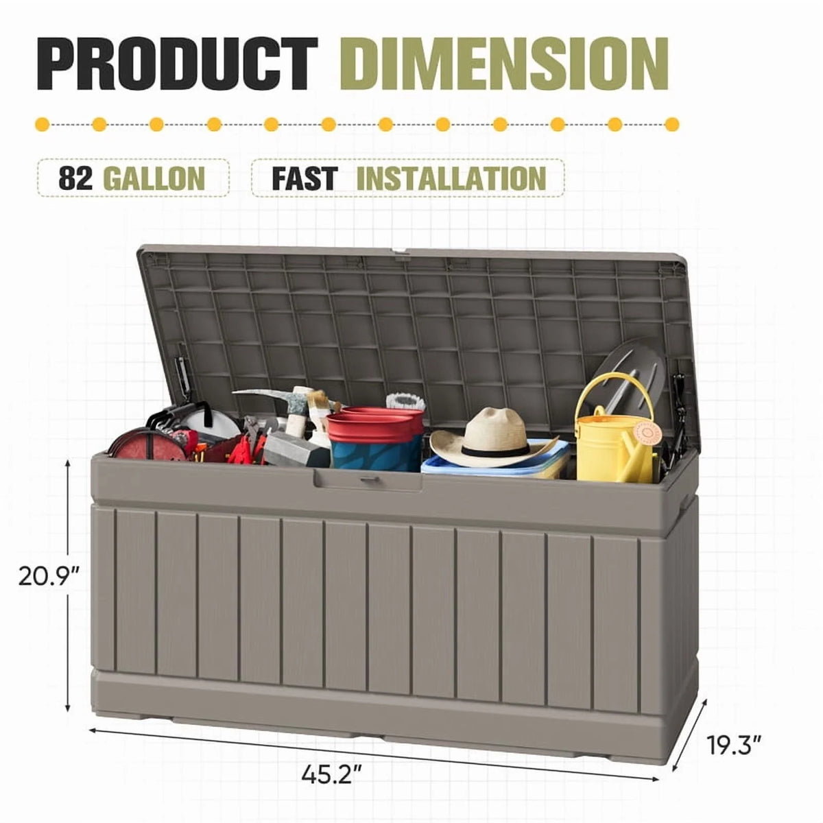 Homall 82 Gallon Outdoor Storage in Resin Deck Box 45.66in Width Lockable Deck Box, Black