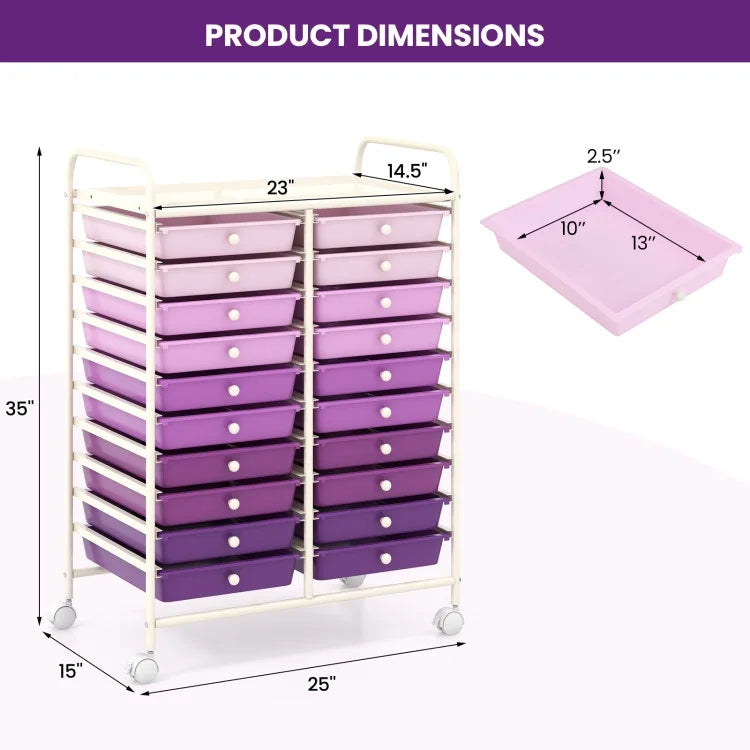 20 Drawers Rolling Storage Cart Studio Organizer
