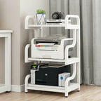 Natwind 3-Tier Printer Stand with Wheels Movable Storage Cart Floor-Standing Printer Cart Multi-Purpose Shelf Rack for Media Player (White)