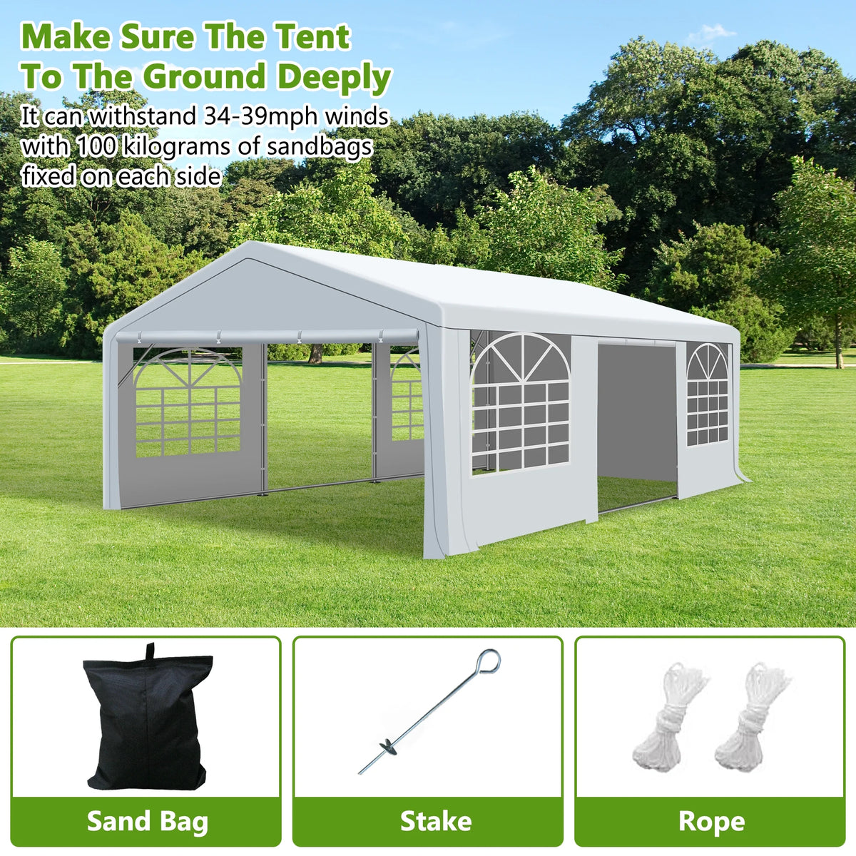 Gartooo 20'x20' Heavy Duty Party Tent, Outdoor Wedding Party Tent with Removable Sidewalls, Outdoor Canopy for Events