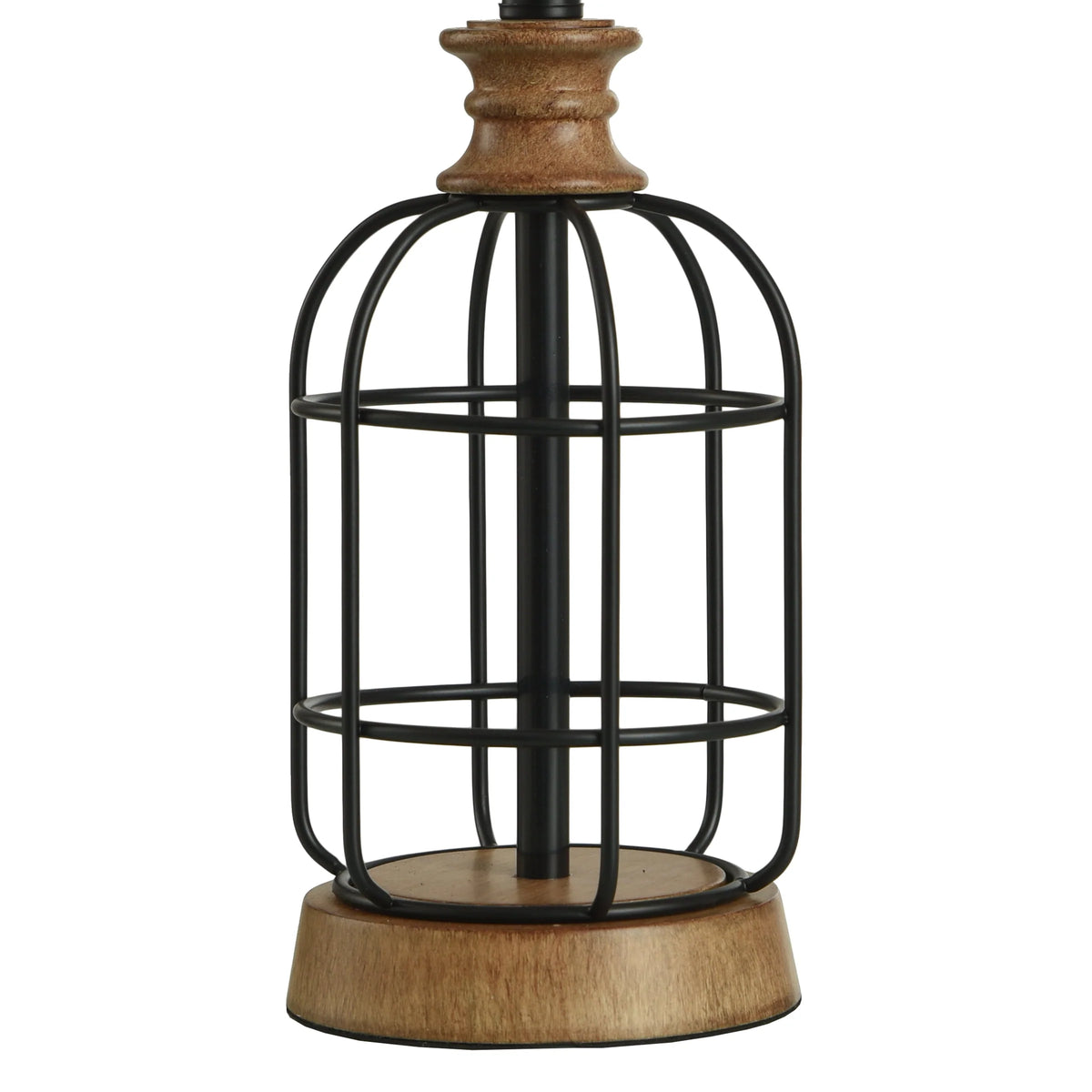 Mainstays Black Metal Cage Table Lamp with Wood Accents and Drum Shade, 17"