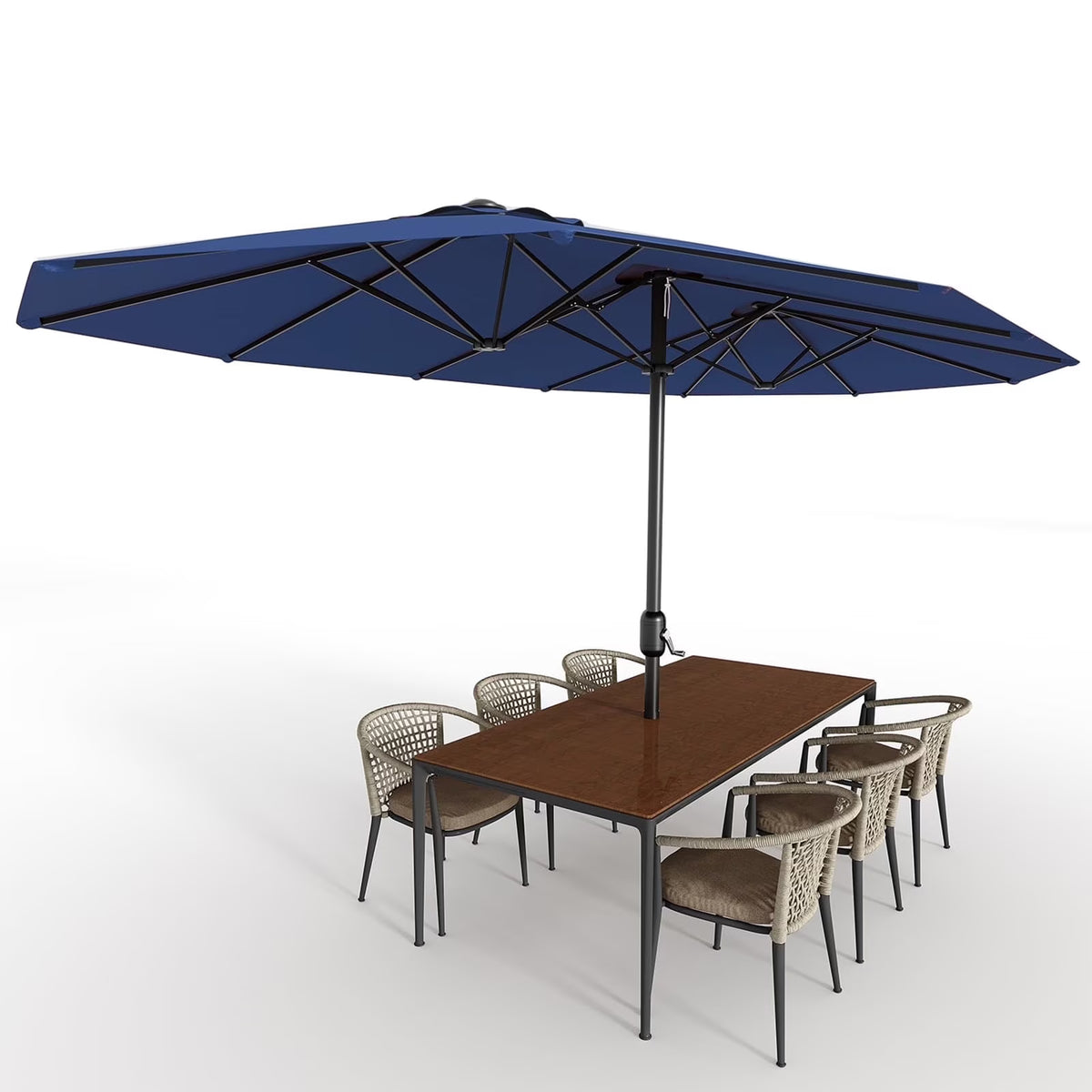 WildBreak Triple Size Large Patio Umbrella, with Crank Handle, Double-Sided, 13' x 6.5', Beige