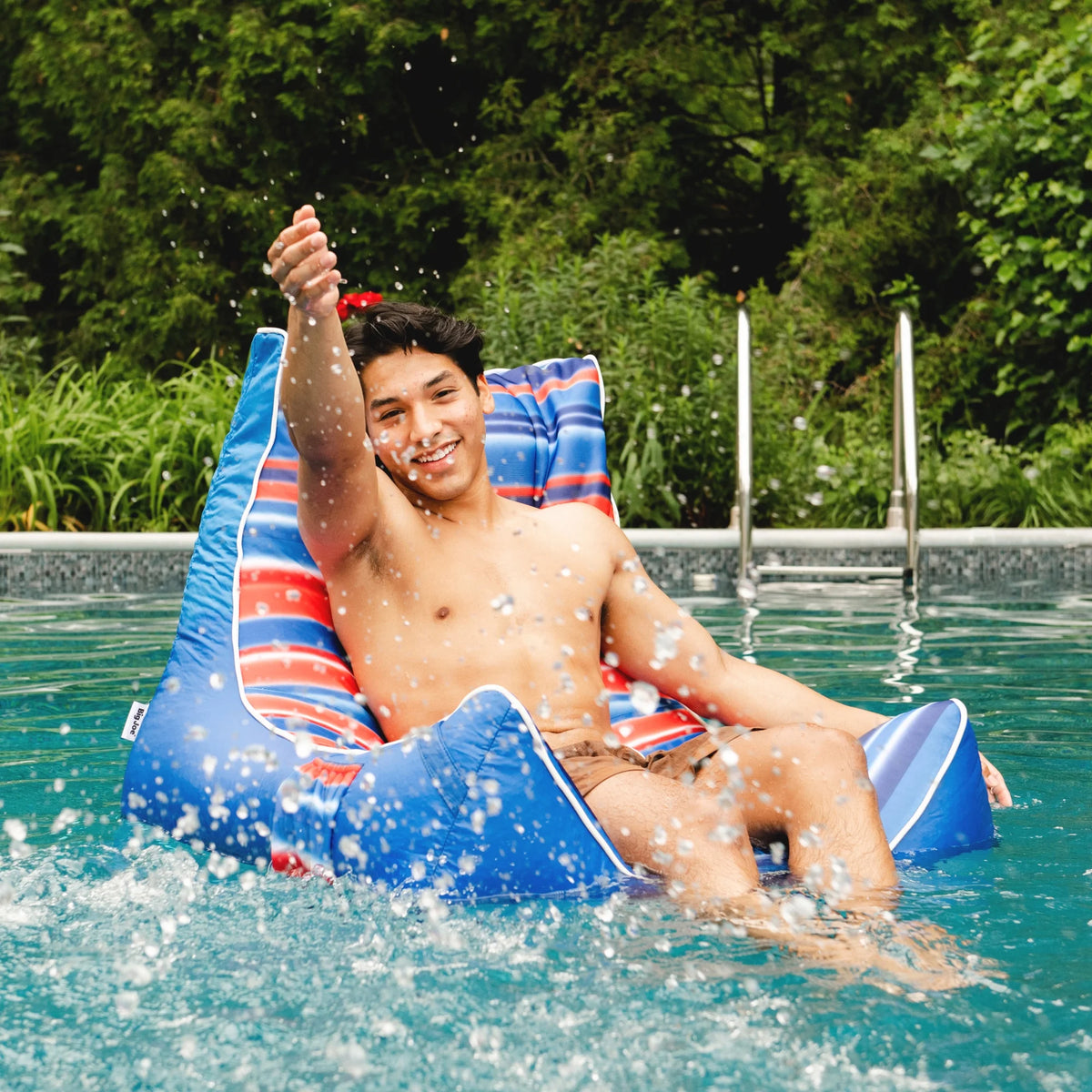 Big Joe Captain's Float Pool Float Adult Doubled-Sided Mesh 3 Feet Bean Filled Pool Float with Cup Holder Blurred Americana
